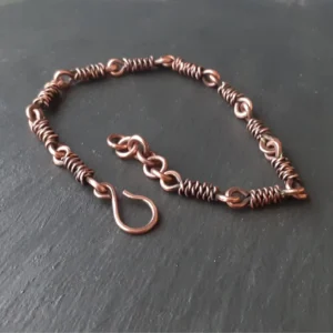 Handmade Solid Copper Wire Wrapped Bracelet - Rustic Artisan Jewelry